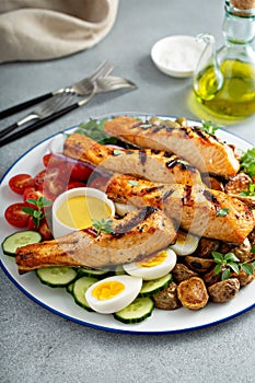 Grilled salmon Nicoise salad