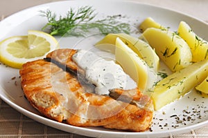 Grilled salmon with potato