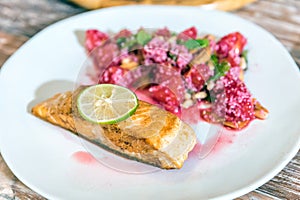 Grilled Salmon with raspberry