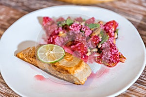 Grilled Salmon with raspberry