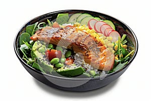 Grilled Salmon Rice Bowl with Fresh Vegetables