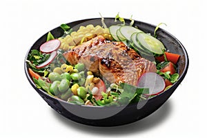 Grilled Salmon Rice Bowl with Fresh Vegetables