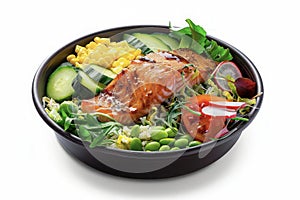 Grilled Salmon Rice Bowl with Fresh Vegetables