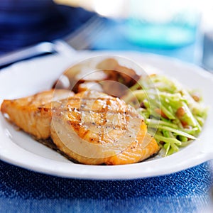Grilled salmon with slaw and potatoes