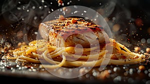 Grilled salmon with spaghetti - generative ai