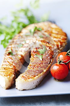 Grilled salmon steak