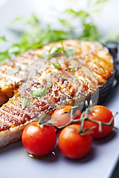 Grilled salmon steak