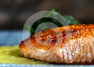 Grilled salmon steak