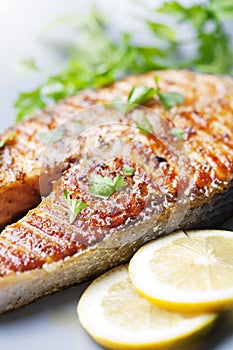 Grilled salmon steak