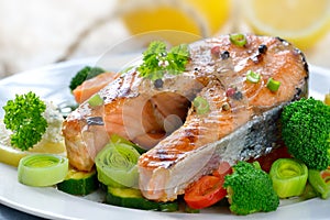 Grilled salmon steak