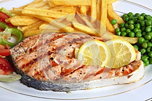 Grilled salmon steak close-up