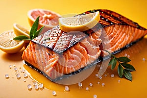 Grilled salmon steak, elegant seafood dish meal