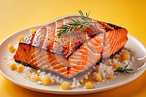 Grilled salmon steak, elegant seafood dish meal