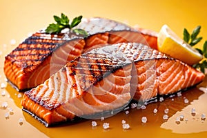 Grilled salmon steak, elegant seafood dish meal