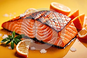 Grilled salmon steak, elegant seafood dish meal