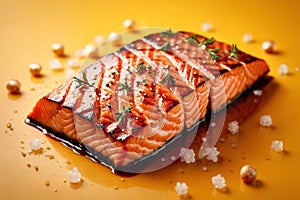 Grilled salmon steak, elegant seafood dish meal