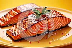 Grilled salmon steak, elegant seafood dish meal