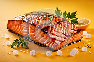 Grilled salmon steak, elegant seafood dish meal