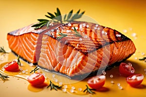 Grilled salmon steak, elegant seafood dish meal