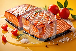 Grilled salmon steak, elegant seafood dish meal