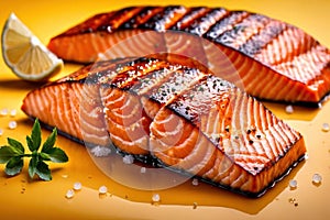 Grilled salmon steak, elegant seafood dish meal