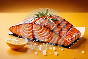 Grilled salmon steak, elegant seafood dish meal