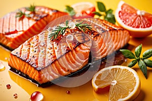 Grilled salmon steak, elegant seafood dish meal