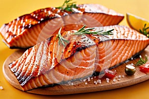 Grilled salmon steak, elegant seafood dish meal