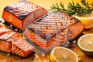 Grilled salmon steak, elegant seafood dish meal