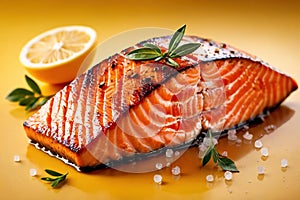 Grilled salmon steak, elegant seafood dish meal