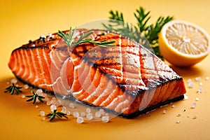 Grilled salmon steak, elegant seafood dish meal