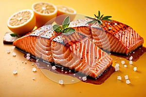 Grilled salmon steak, elegant seafood dish meal