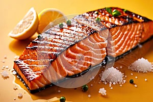 Grilled salmon steak, elegant seafood dish meal