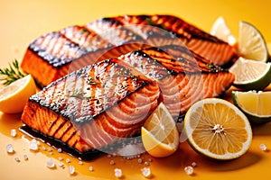 Grilled salmon steak, elegant seafood dish meal