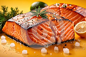 Grilled salmon steak, elegant seafood dish meal