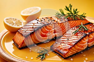 Grilled salmon steak, elegant seafood dish meal