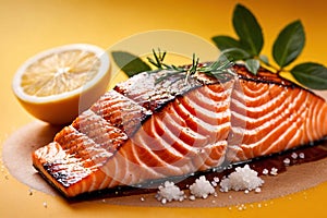 Grilled salmon steak, elegant seafood dish meal