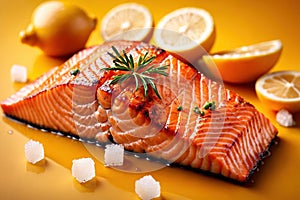 Grilled salmon steak, elegant seafood dish meal