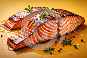 Grilled salmon steak, elegant seafood dish meal