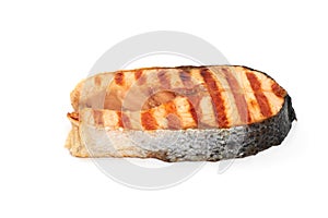 Grilled salmon steak isolated on white background