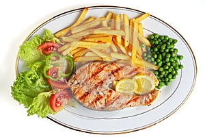 Grilled salmon steak meal