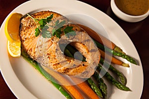 Grilled Salmon Steak and Vegetables