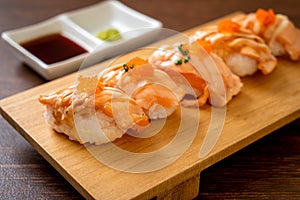 grilled salmon sushi on plate