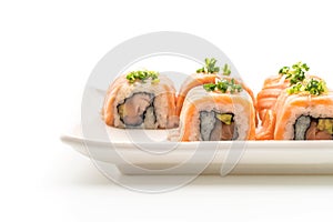 grilled salmon sushi roll - japanese food style