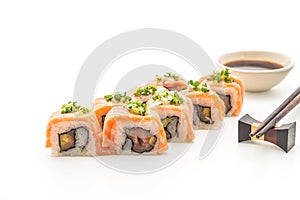 grilled salmon sushi roll - japanese food style