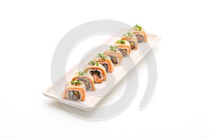 grilled salmon sushi roll - japanese food style