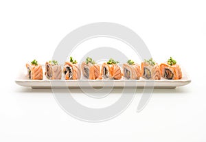 grilled salmon sushi roll - japanese food style