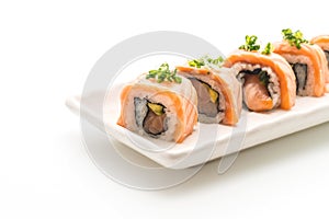 grilled salmon sushi roll - japanese food style