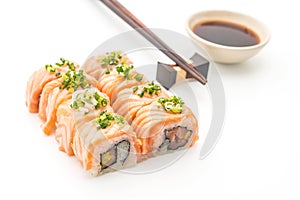 grilled salmon sushi roll - japanese food style