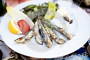 Grilled sardines.